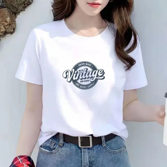 Women's New White Trend Women's Short Sleeved T shirt Loose Fitting Pure Cotton Vintage - Shop at LoveMi