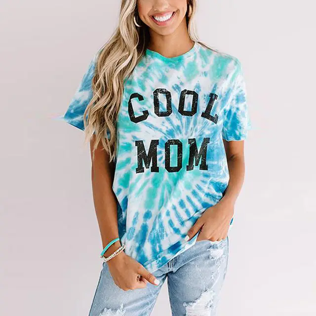 European And American Digital Printing Short sleeved Women's Summer Loose T shirt Light Blue - Shop at LoveMi