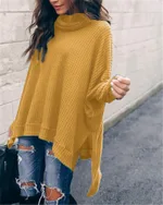 Autumn New Fashion High Collar Long Sleeve Irregular Women's Top Sweater - Ginger-L