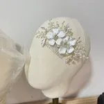 Large Flower Pearl Hair Comb Bridal Beads - Silver