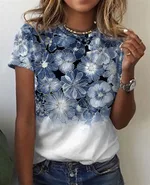 Women's Cotton-like 3D Printed Round Neck Short-sleeved T-shirt - Rgb232814S-Xs