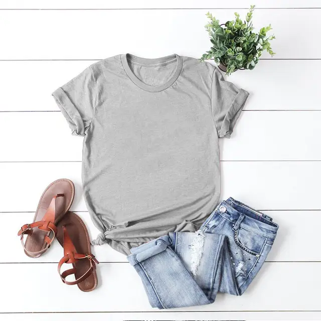 New Cactus Letter Pattern Retro Fashion Short Sleeve T shirt Top Light Gray - Shop at LoveMi