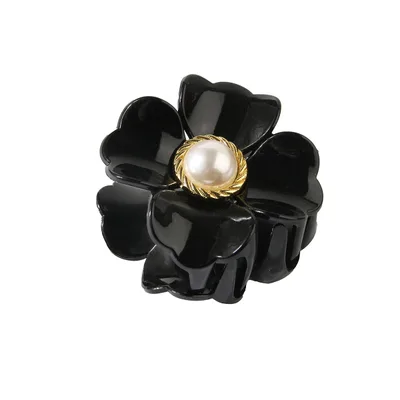French Romantic Flower Clasp Pearl Hairpin Girl Black - Shop at LoveMi