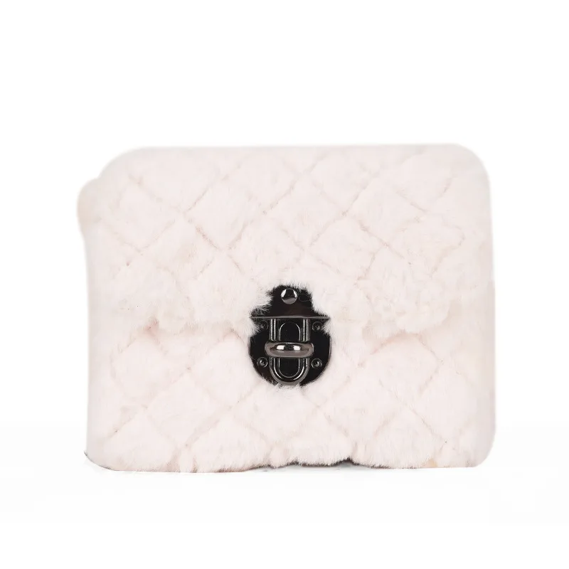 Lingge Rabbit Hair Women's New Versatile Chain One Shoulder Crossbody Bag White - Shop at LoveMi