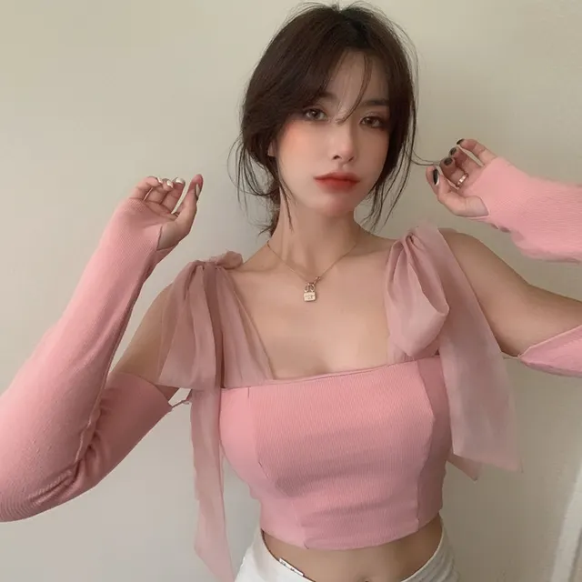 Chest Wrap Strap Bow Knit Tank Top Pink - Shop at LoveMi