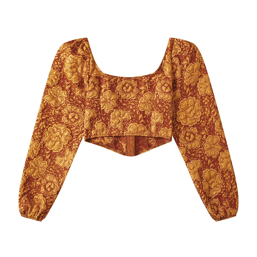 Embroidered Small Tank Top With Long Sleeved Buttons Tan - Shop at LoveMi