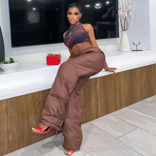 Women's Cotton Pants Vintage Pants Lace up Elastic Pocket Low waisted Trousers Brown - Shop at LoveMi
