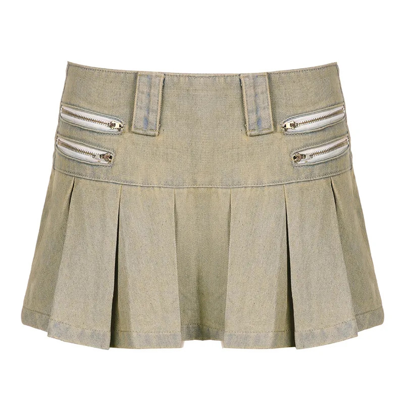 Spice Girl Pleated Women's American Style Made Old Blue Denim Skirt Blue - Shop at LoveMi