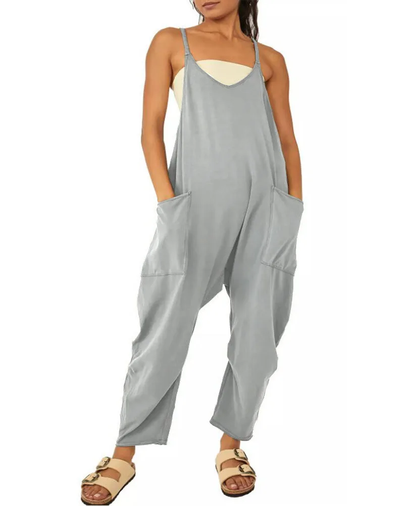 Zipper Pocket Sling Pants Jumpsuit Silver - Shop at LoveMi