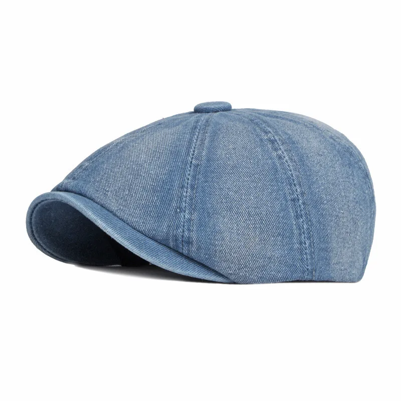 New Washed Denim Octagonal Hat For Women - Medium Blue