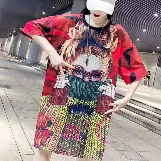 Short Sleeved Loose Fitting Oversized Summer Breathable T shirt Dress High Neck Sweater Beauty - Shop at LoveMi