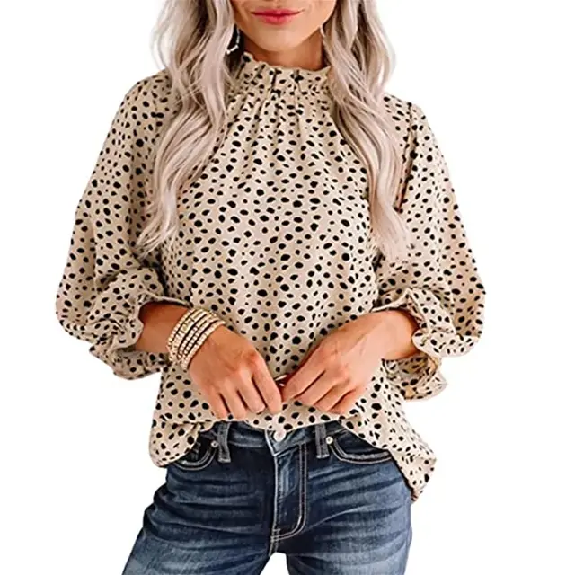 Women Top Casual Floral Print Long Sleeve Pleated Loose Little girl Style Clothes Shirt Khaki - Shop at LoveMi