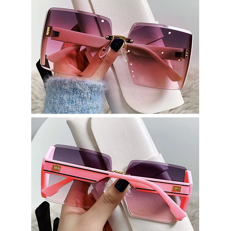 Women's Fashion Large Box Cut Edge Sun Shading Sunglasses - Pink