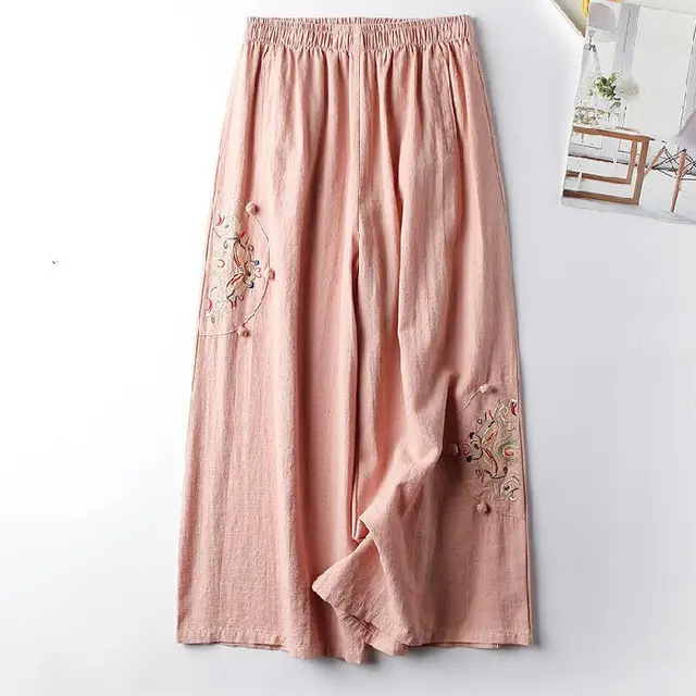 Summer Cotton Hemp Casual Pants Women's Thin Style Pink - Shop at LoveMi
