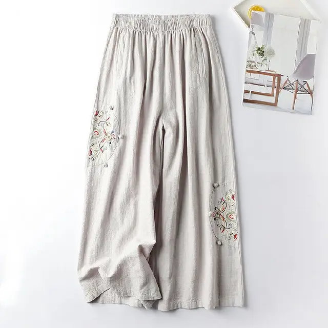 Summer Cotton Hemp Casual Pants Women's Thin Style Rice Grey - Shop at LoveMi