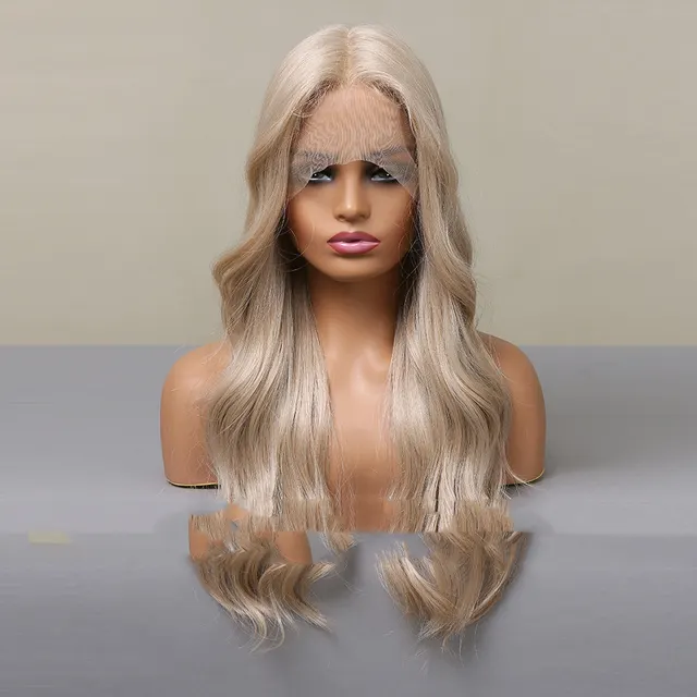 Women's Fashion Front Lace Middle Part Long Curly Wig Gold - Shop at LoveMi