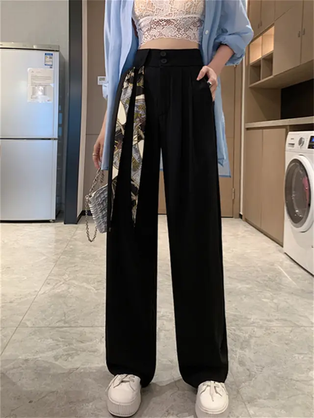 New Wide Leg Pants For Women With Loose And Casual Straight Sleeves Black Regular - Shop at LoveMi