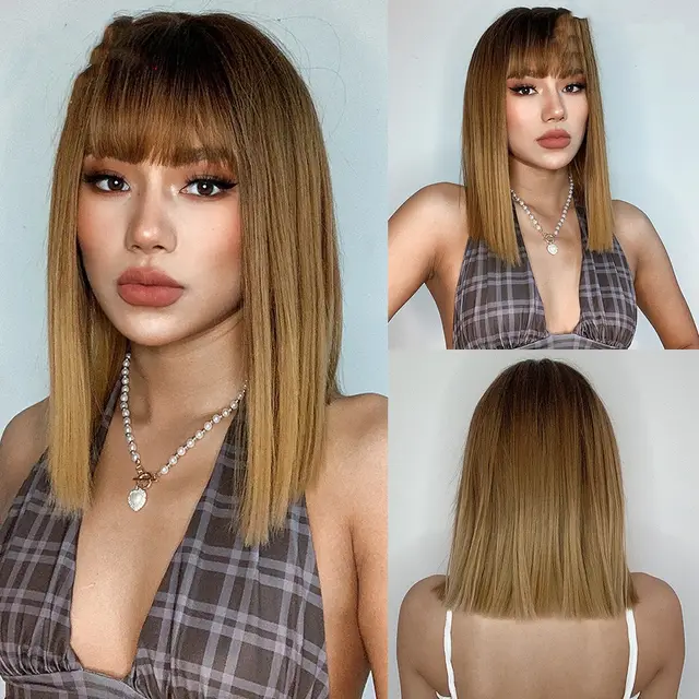 Women's Straight Bangs Short Hair Styling Wig Cover Style1552 - Shop at LoveMi