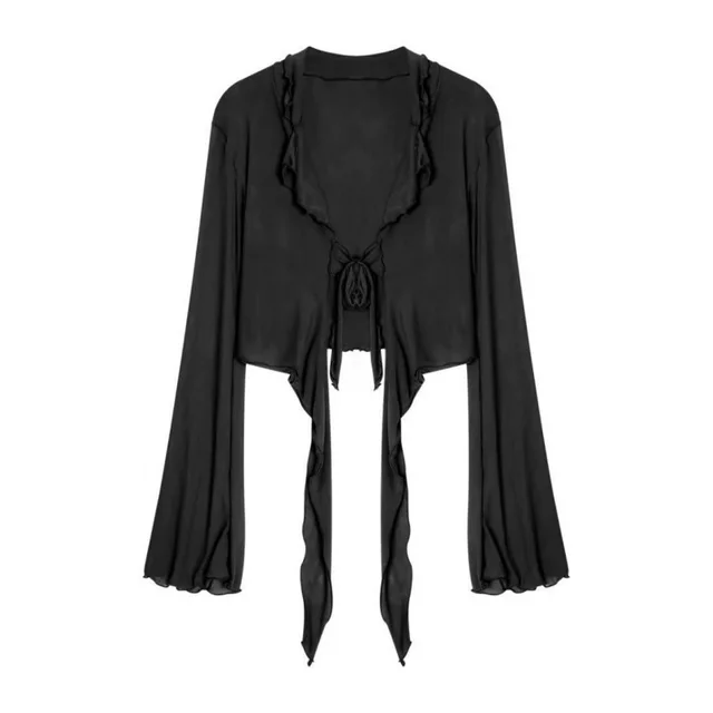 French Spicy Girl Lace Up Long Sleeve Shirt Female Black - Shop at LoveMi