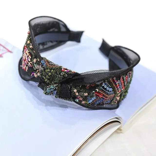 Ethnic embroidery headband Black - Shop at LoveMi
