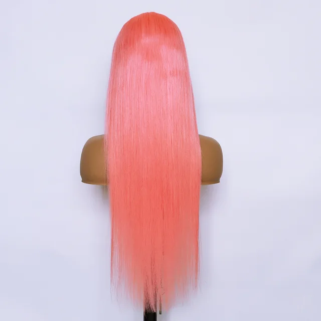 Human Hair 13x4 Front Lace Light Pink Straight Stripe Wig Headband 180Density - Shop at LoveMi