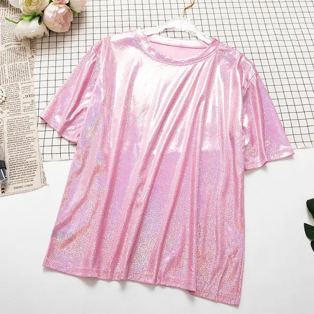 Women's Loose Sequin Short Sleeved T shirt Rose Red - Shop at LoveMi