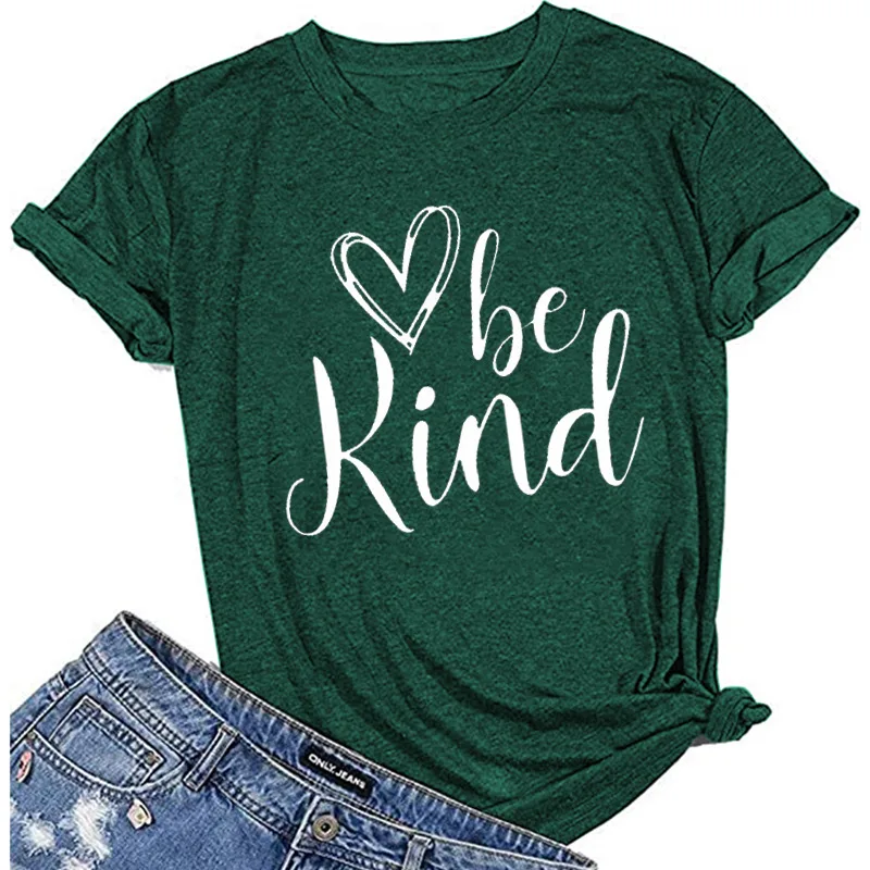 Heart Trendy Short Sleeve Crew Neck T shirt Top Vintage Greenish White Font - Shop at LoveMi