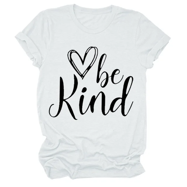 Heart Trendy Short Sleeve Crew Neck T shirt Top White Black Font - Shop at LoveMi