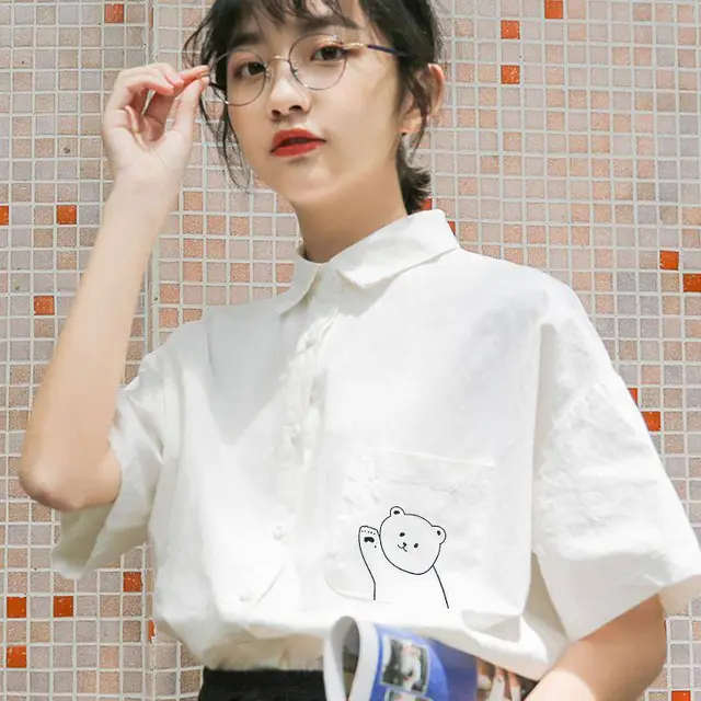 Loose Outer Wear Early Spring Top Shirt White Bear - Shop at LoveMi