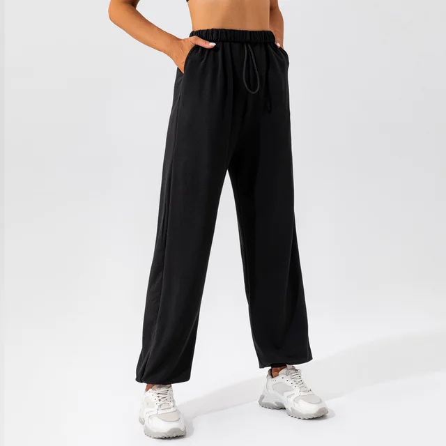 Waistband Loose Fitting Sports Pants Black - Shop at LoveMi