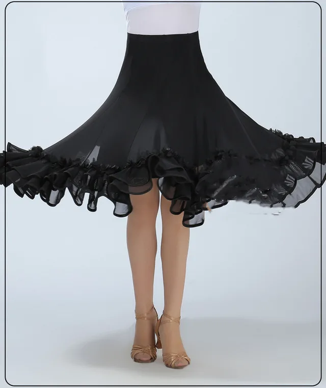 Mesh Mid length Practice Performance Wear Latin Dance Swing Skirt Black - Shop at LoveMi