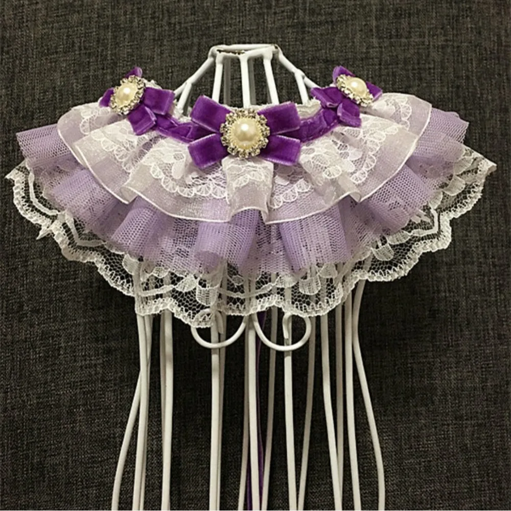 Cat Dog Pet Jewelry Necklace Bow Tie Lace Saliva Towel Purple - Shop at LoveMi
