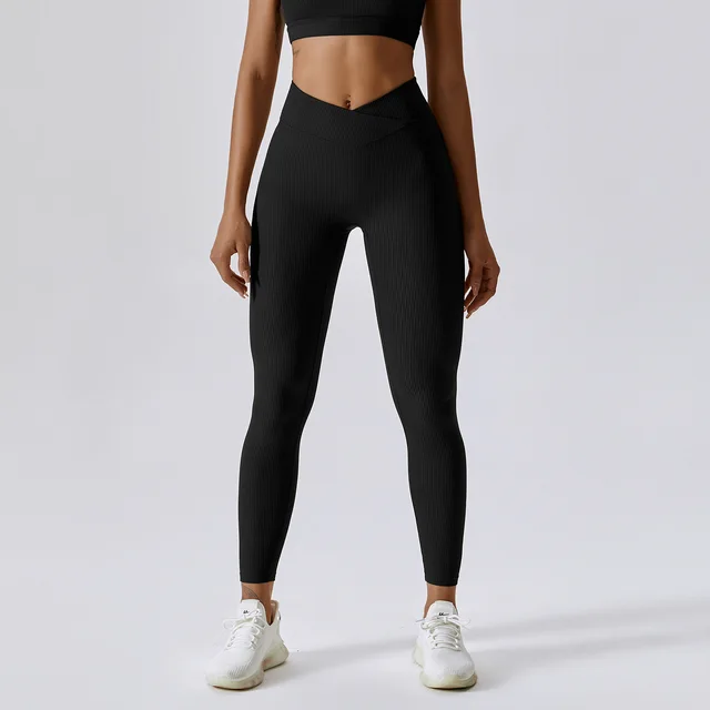 Threaded European And American Tight Yoga Pants For Outer Wear Black - Shop at LoveMi
