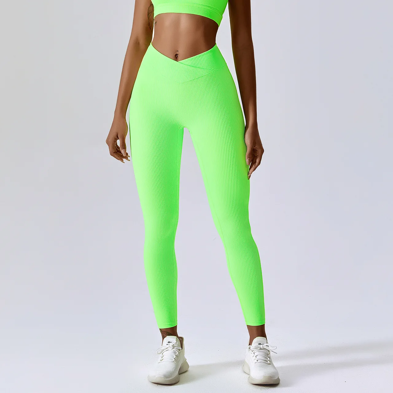 Threaded European And American Tight Yoga Pants For Outer Wear - Fluorescent Green - View 1