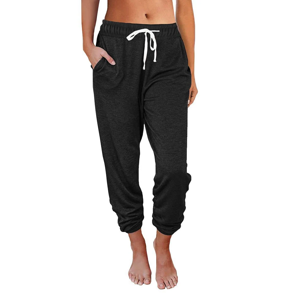 Women's Casual Loose Pocket High Waist Leggings - Black