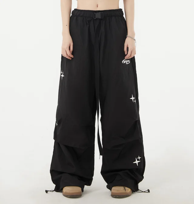 Loose Fitting And Quick Drying Retro Hip hop Printed Waistband Casual Sports Pants Black - Shop at LoveMi