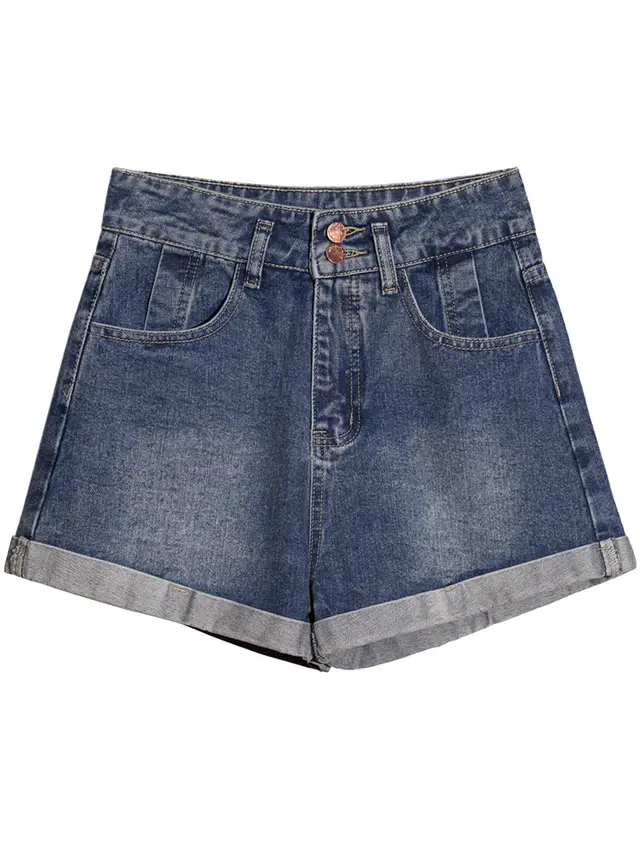 Women's Design Sense Of High Waist Curling Denim Shorts Blue - Shop at LoveMi