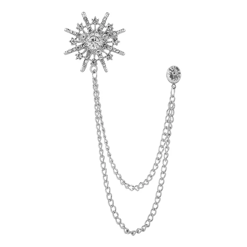New Men's Suit Brooch Octagonal Star Chain Tassel High-end Suit Formal Dress Accessories - Silver
