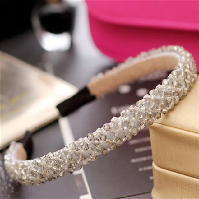 Women's Crystal Beaded Hair Hoop Woven Headwear Grey - Shop at LoveMi