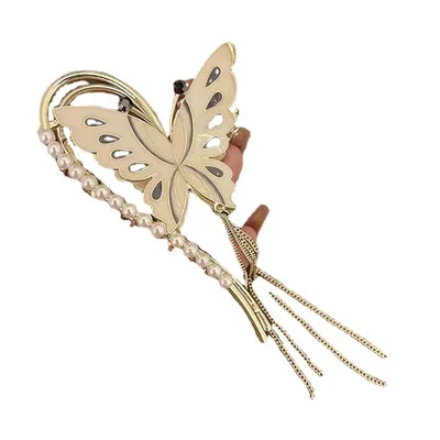 Women's Summer Headwear Tassel Butterfly Pearl Grab Clip Butterfly Pearl Tassel Grip - Shop at LoveMi
