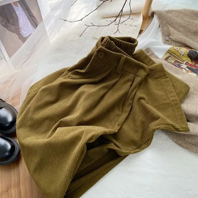 Women's Corduroy Straight Leg Pants Khaki - Shop at LoveMi