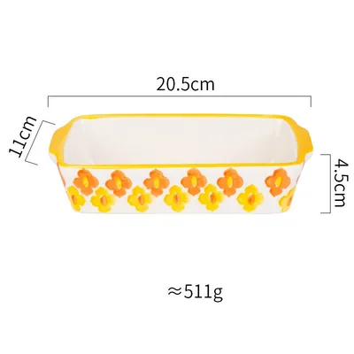 Creative Tableware For Household Ceramic Baking Bowls And Plates Rectangle Yellow Flower - Shop at LoveMi