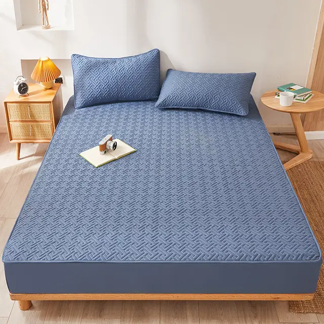 Cotton Clip Bed Hat Simple Solid Color Hotel Simmons All inclusive Bed Cover Blue - Shop at LoveMi