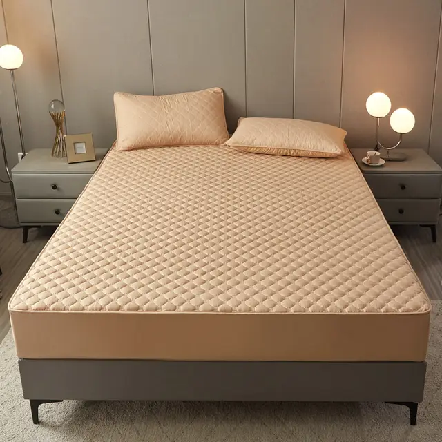 Cotton Clip Bed Hat Simple Solid Color Hotel Simmons All inclusive Bed Cover Camel - Shop at LoveMi