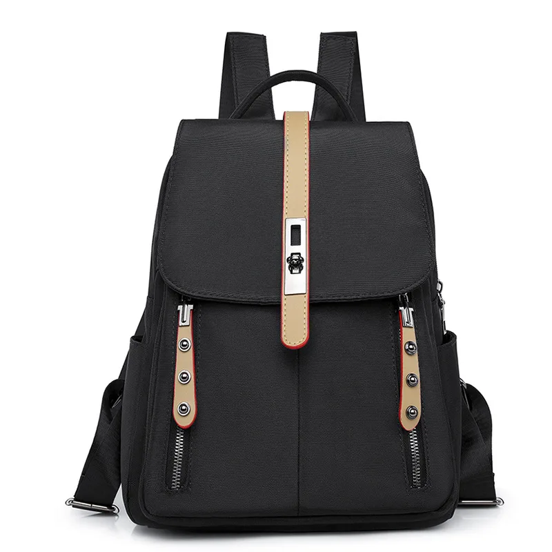 Rivet Pull Head Anti-theft Lock Buckle Backpack For Women - Black
