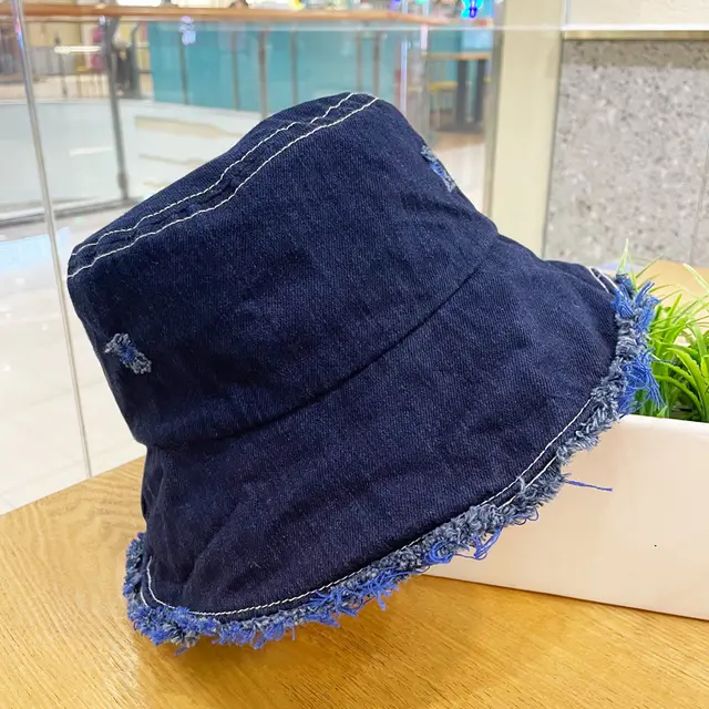 Made Of Old Rough Edge Denim Fisherman Hat Women's Sun Protection Retro Blue - Shop at LoveMi