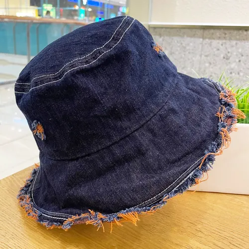 Made Of Old Rough Edge Denim Fisherman Hat Women's Sun Protection Retro Orange - Shop at LoveMi