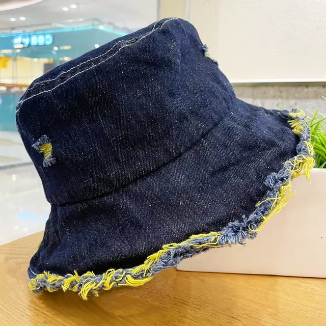 Made Of Old Rough Edge Denim Fisherman Hat Women's Sun Protection Retro Yellow - Shop at LoveMi