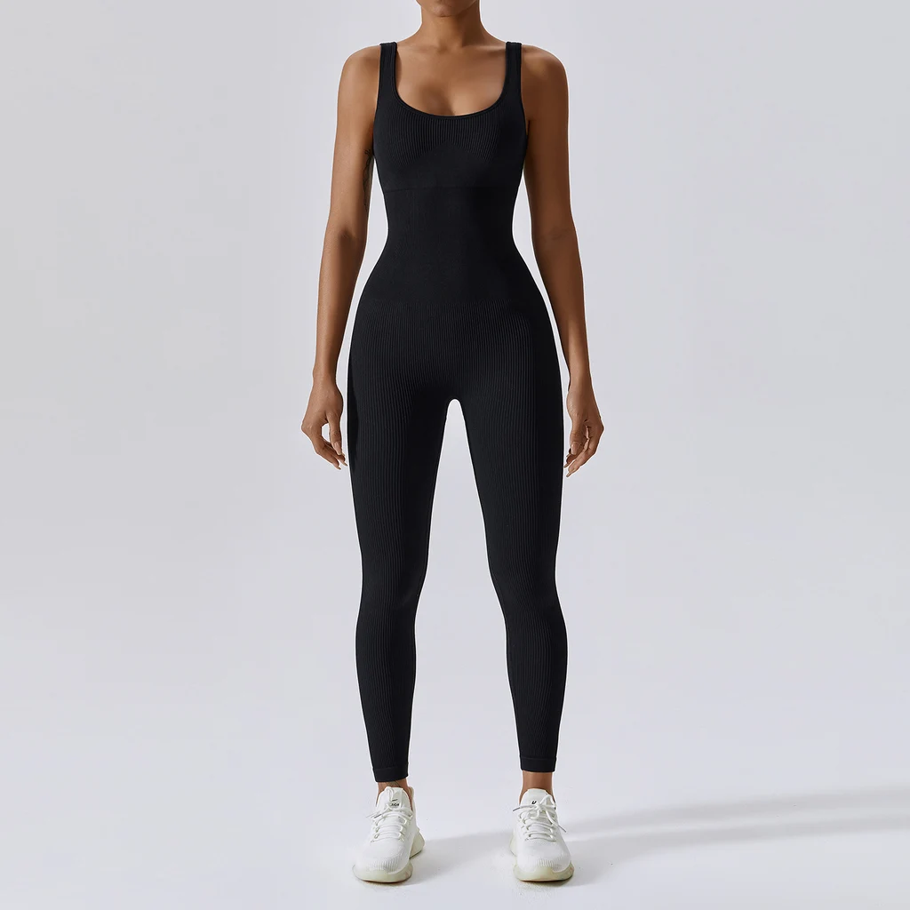 One-piece Yoga Suit Abdominal Slimming Exercise Elastic Tight - Black