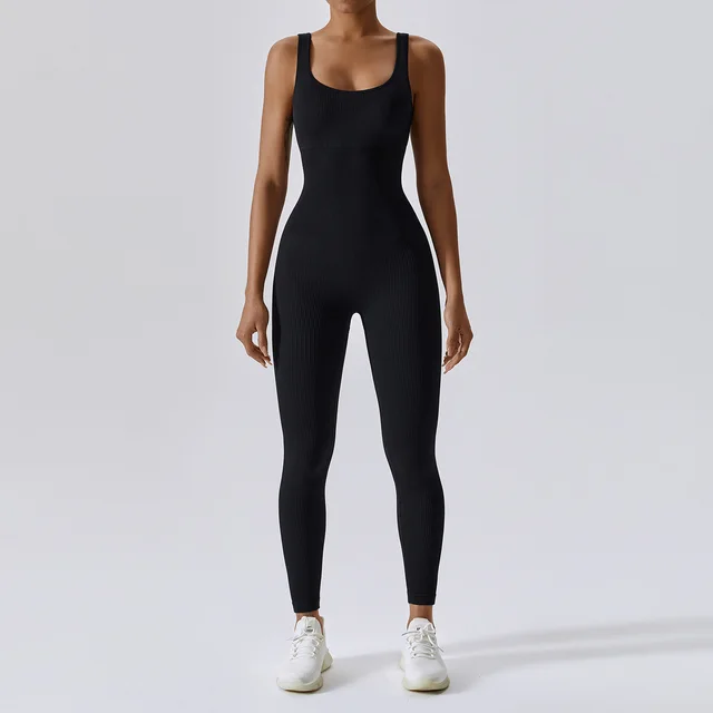 One piece Yoga Suit Abdominal Slimming Exercise Elastic Tight Black - Shop at LoveMi